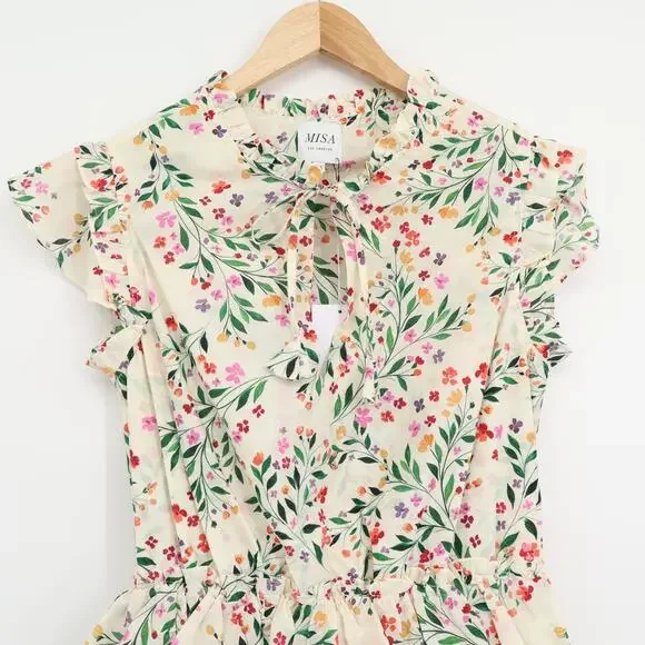 MISA Los Angeles Iliana Spring Ditsy Ruffled Mini Cotton Dress Sz XS NEW - Picture 3 of 8